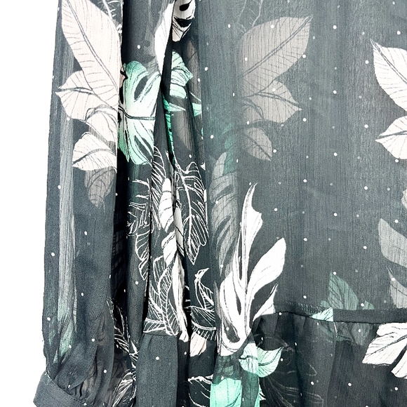 Love & Legend Black White & Green Long Sleeve Sheer Button-Up Blouse - Picture 3 of 10